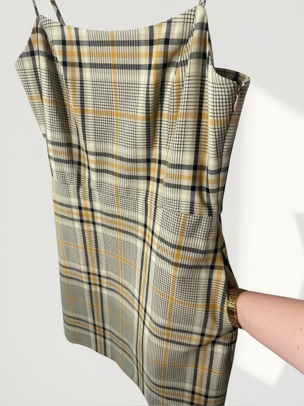 Aritzia Wilfred Plaid Mini Dress | Neutral Check Print | Size Small - Picture 5 of 7